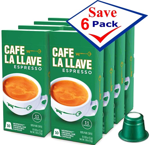 Cafe La Llave  Espresso Espresso Coffee Pods Compatible with Nespresso Mac45.99hines. Total 60 Pods